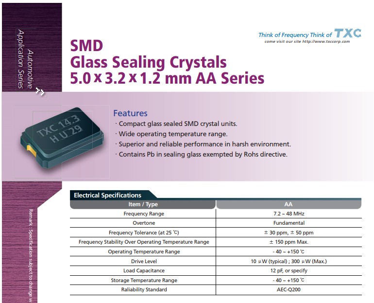 TXC晶振車規(guī)系列
